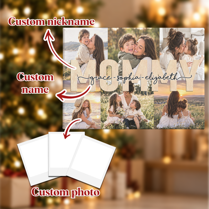 Custom Photo Mom Collage 6 Photos Mommy with Kids Names Canvas - Personalized Wall Art