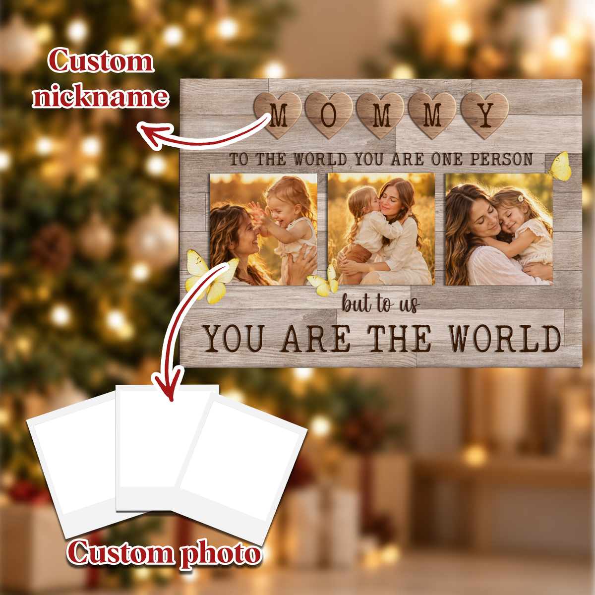 Custom Photo Mom Collage 3 Photos But To Us You Are The World Canvas - Personalized Wall Art