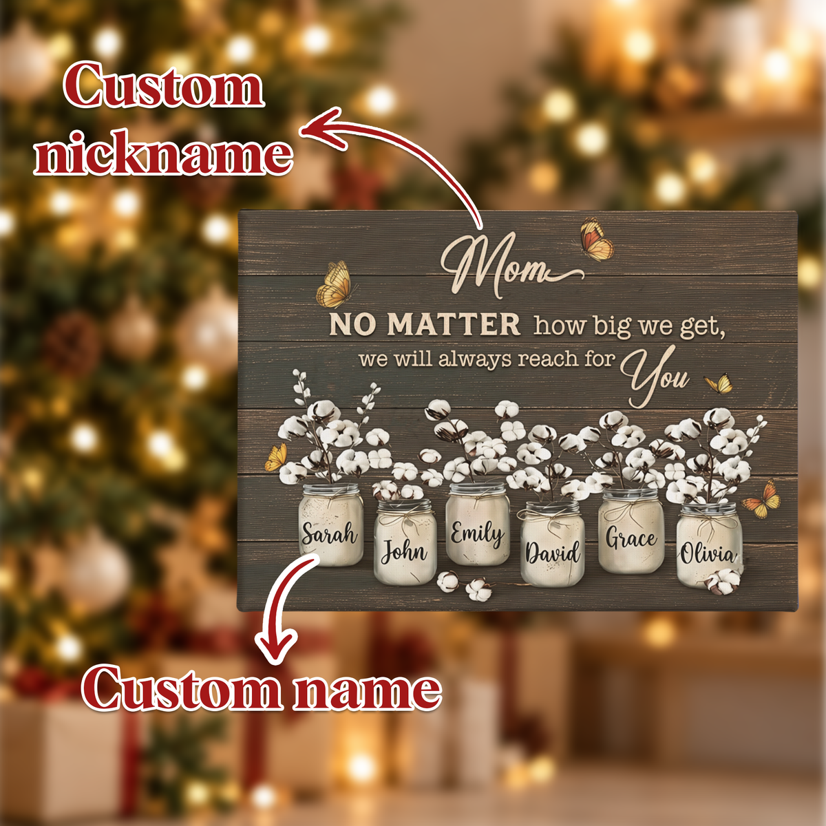 Custom Mom Mason Jar Flowers with Kids Names Canvas - Personalized Wall Art