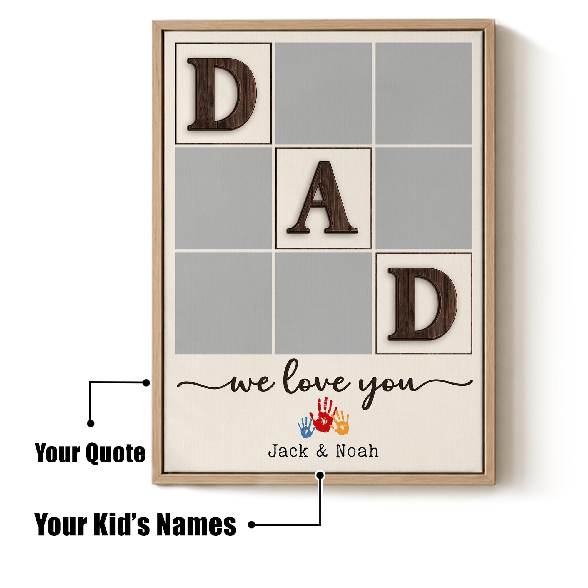 We Love You, Dad - Personalized Dad Photo Wall Art - Custom Kid's Name Canvas - Father's Day Gift for Dad, Grandpa