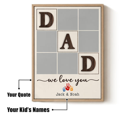 Custom Photo Dad Collage 6 Photos We Love You Handprint with Names Canvas - Personalized Wall Art