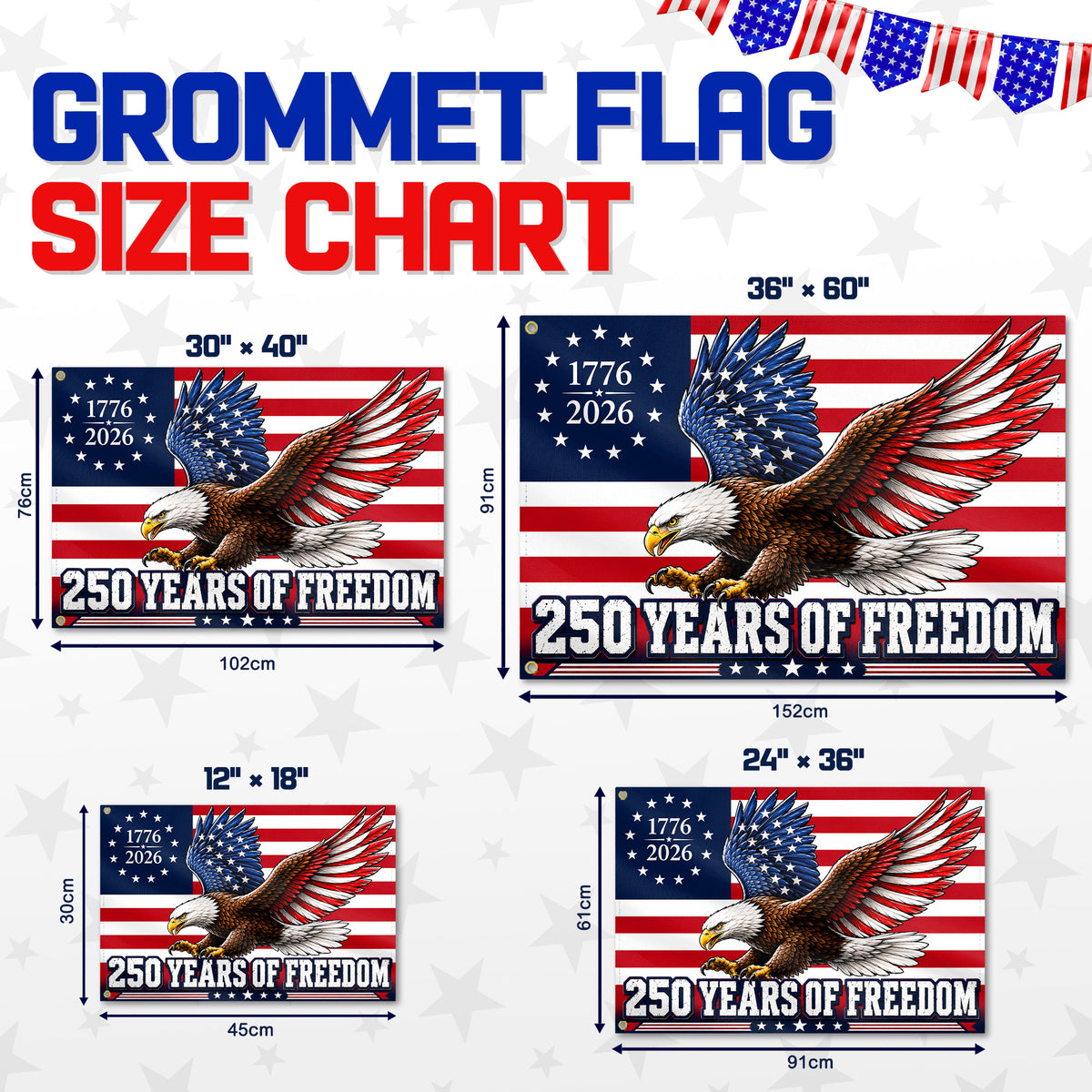 250 Years Freedom USA Premium Flag - 1776 2026 Eagle Betsy Ross Grommet Flag - 4th of July Decorations Double Sided