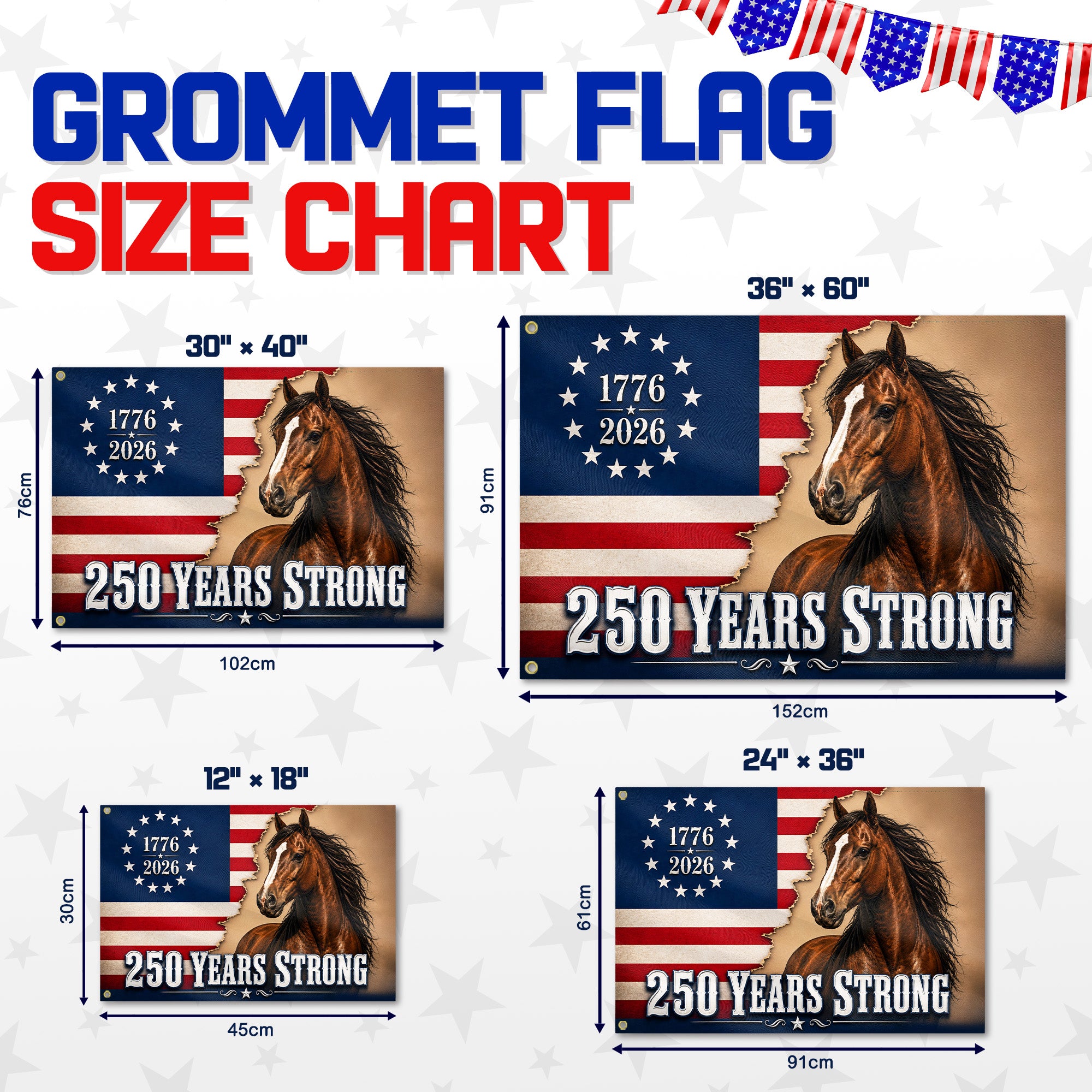 American 250 Years Anniversary Horse Premium Flag - 1776 2026 Patriotic Grommet Flag - 4th of July Decorations Double Sided