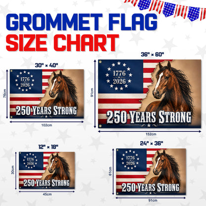 America 250th Horse 250 Years Strong House Flag - Patriotic Outdoor Decor