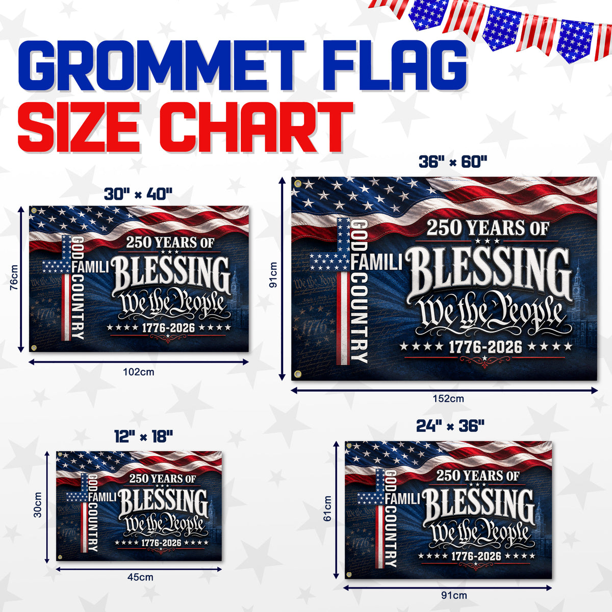 We The People 250 Blessing 1776 2026 Premium Flag - Patriotic Grommet Flag - 4th of July Decorations Double Sided