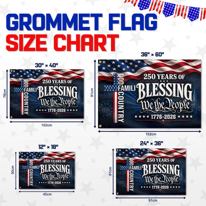 America 250th God Family Country Cross House Flag - Patriotic Outdoor Decor