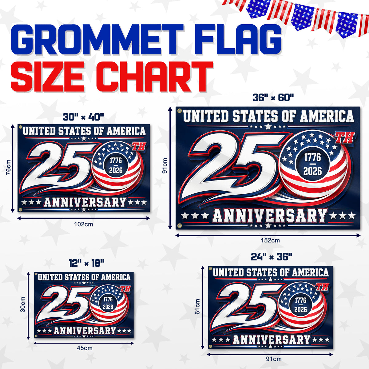 1776 2026 Premium Flag for America - 250th Anniversary Patriotic Grommet Flag - 4th of July Decorations Double Sided