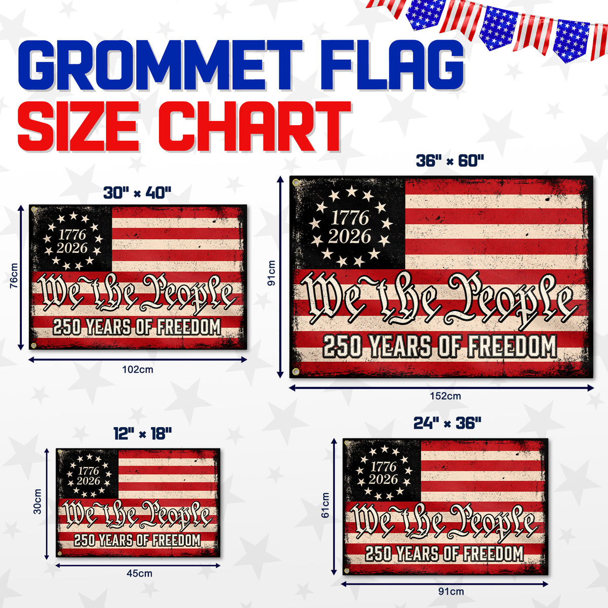 We The People 250 Years Freedom Premium Flag - Anniversary Patriotic Grommet Flag - 4th of July Decorations Double Sided