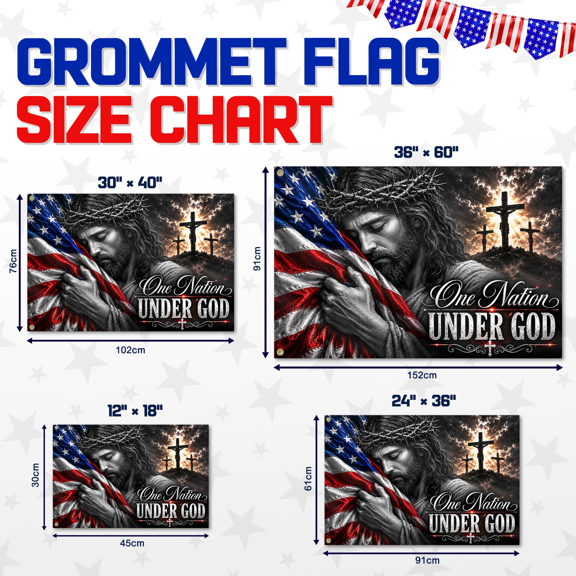 One Nation Under God American Premium Flag - 250th Anniversary Patriotic Grommet Flag - 4th of July Decorations Double Sided