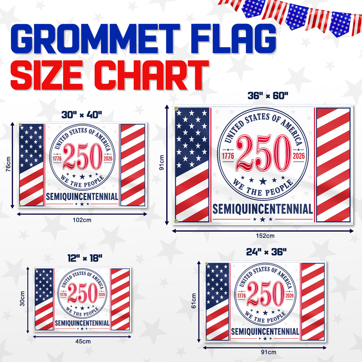 We The People United States Semiquincentennial Premium Flag - 250th Anniversary Grommet Flag - 4th of July Decorations Double Sided