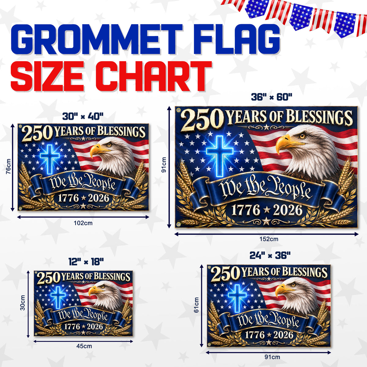 250 Years of Blessing God 1776 2026 Flag - Premium Patriotic Eagle Grommet Flag - 4th of July Decorations Double Sided