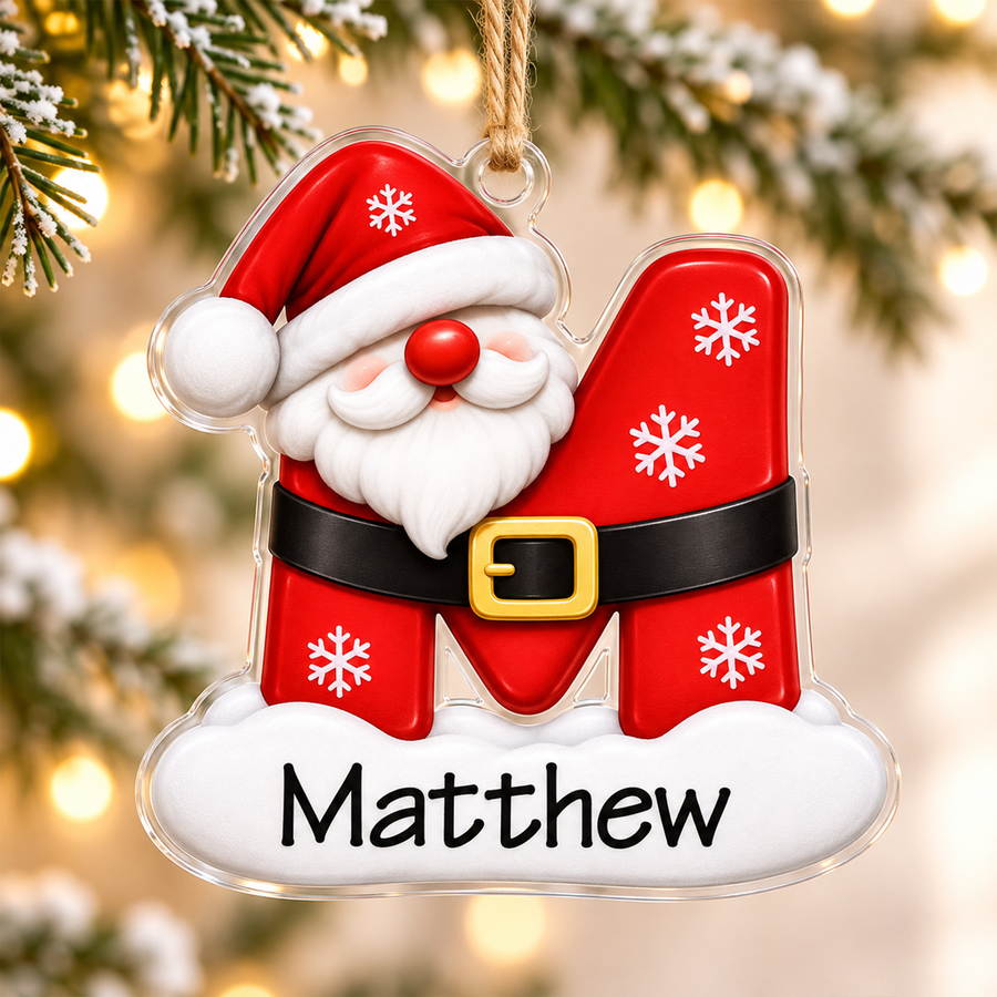 Personalized Name Christmas Ornament - Custom Acrylic Ornament - Santa Initial Letter A-Z Family Tree Decor