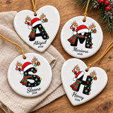Personalized Monogram Christmas Ornament with Name - Custom Ceramic Ornament - Letter A-Z Round or Heart Shape