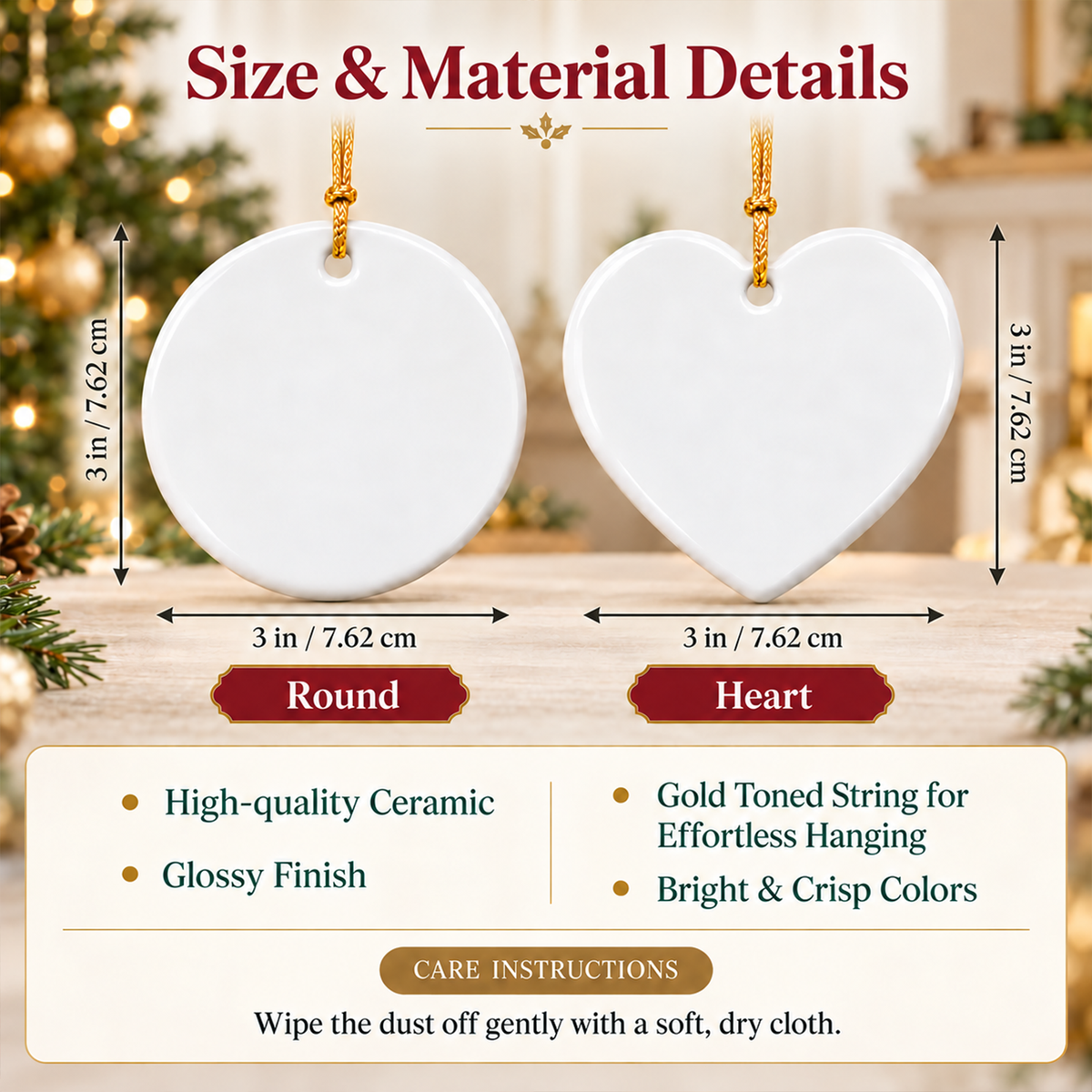 Personalized Monogram Christmas Ornament with Name - Custom Ceramic Ornament - Letter A-Z Round or Heart Shape