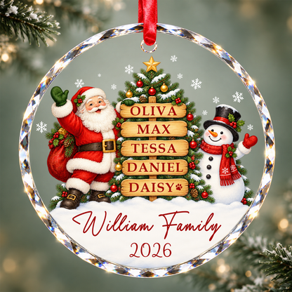 Custom Family Christmas Ornament with Names - Personalized Glass Ornament - Santa Snowman Tree Round or Heart