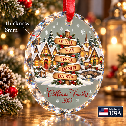 Custom Family Christmas Ornament with Names - Personalized Glass Ornament - Santa Snowman Tree Round or Heart