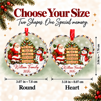 Family Tree Christmas Ornament with Names - Personalized Glass Ornament - Decorated Tree Red Signs Round or Heart