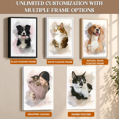 Custom Watercolor Cat Portrait from Photo with Name Canvas - Personalized Wall Art