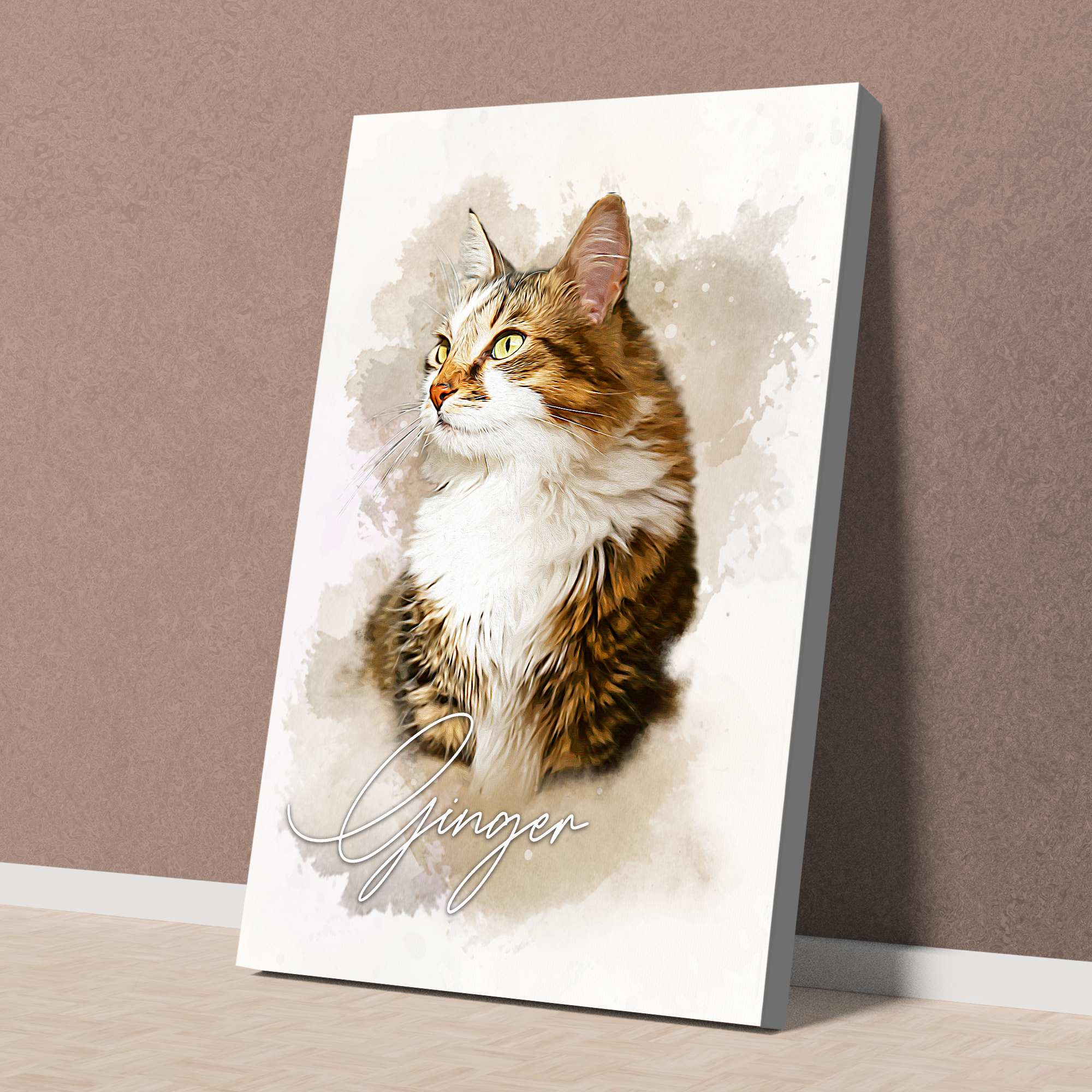 Custom Watercolor Cat Portrait Canvas, Personalized Gift for Cat Lovers