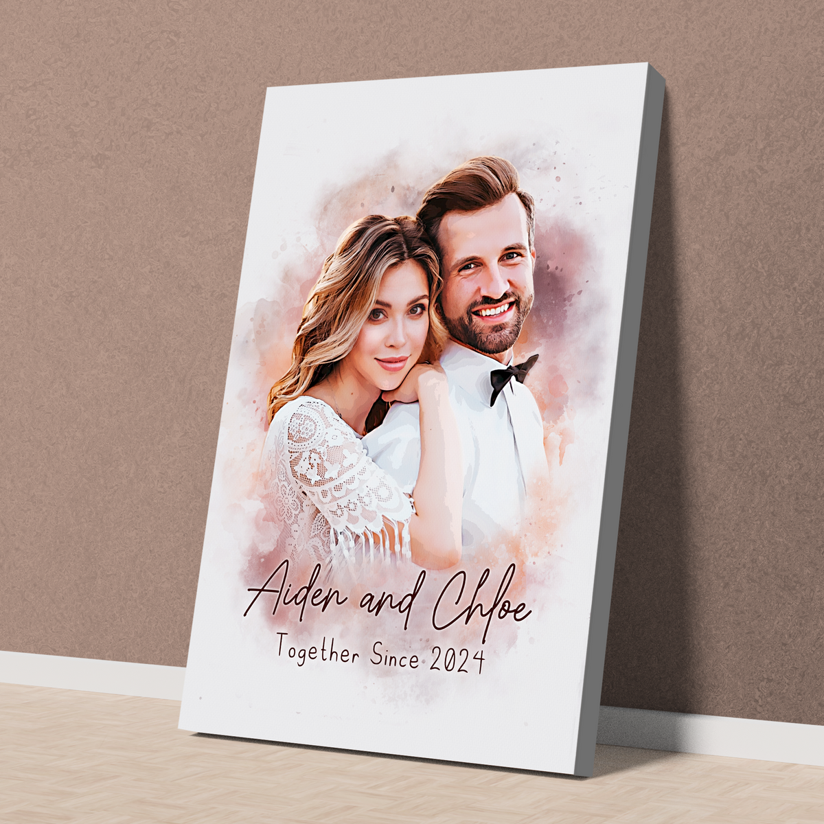 Turn Your Love Into Art - Personalized Watercolor Couple Portrait Canvas from Photo - Romantic Gift for Couples