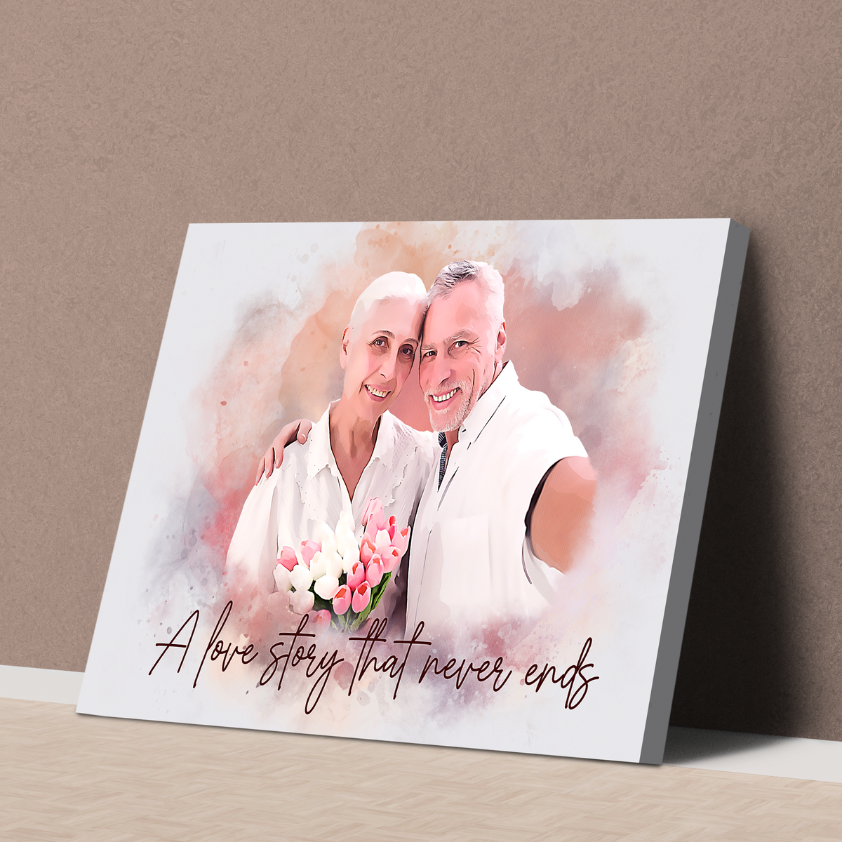 Personalized Watercolor Couple Portrait Canvas - Custom “Mr & Mrs” Wedding Portrait with Date - Meaningful Anniversary Gift