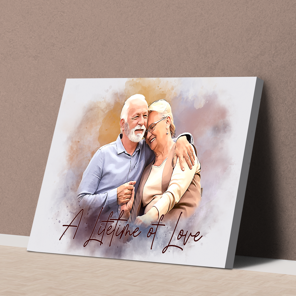 Turn Your Love Into Art - Personalized Watercolor Couple Portrait Canvas from Photo - Romantic Gift for Couples