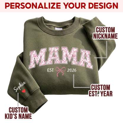 Personalized Mama Pink Floral Sweatshirt with Kids Names - Custom Mom Sweatshirt