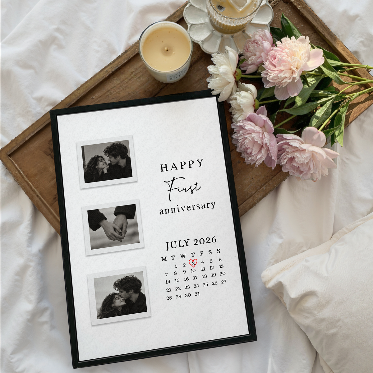 Happy First Anniversary - Custom Wall Art - Personalized Canvas for Couples