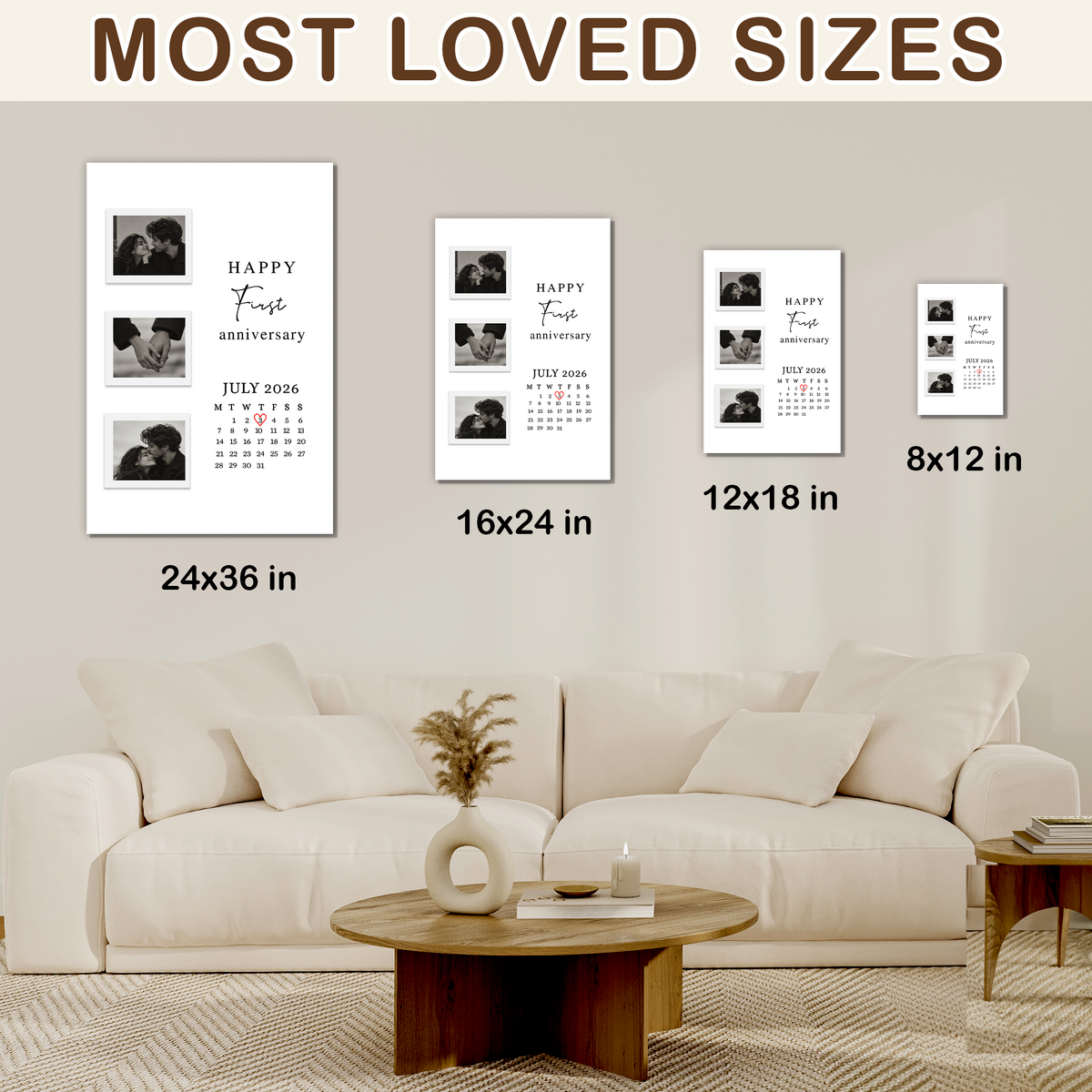 Happy First Anniversary - Custom Wall Art - Personalized Canvas for Couples
