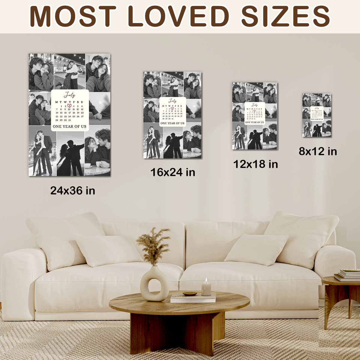 One Year of Us - Custom Canvas Wall Art - Personalized Wall Art for Couples