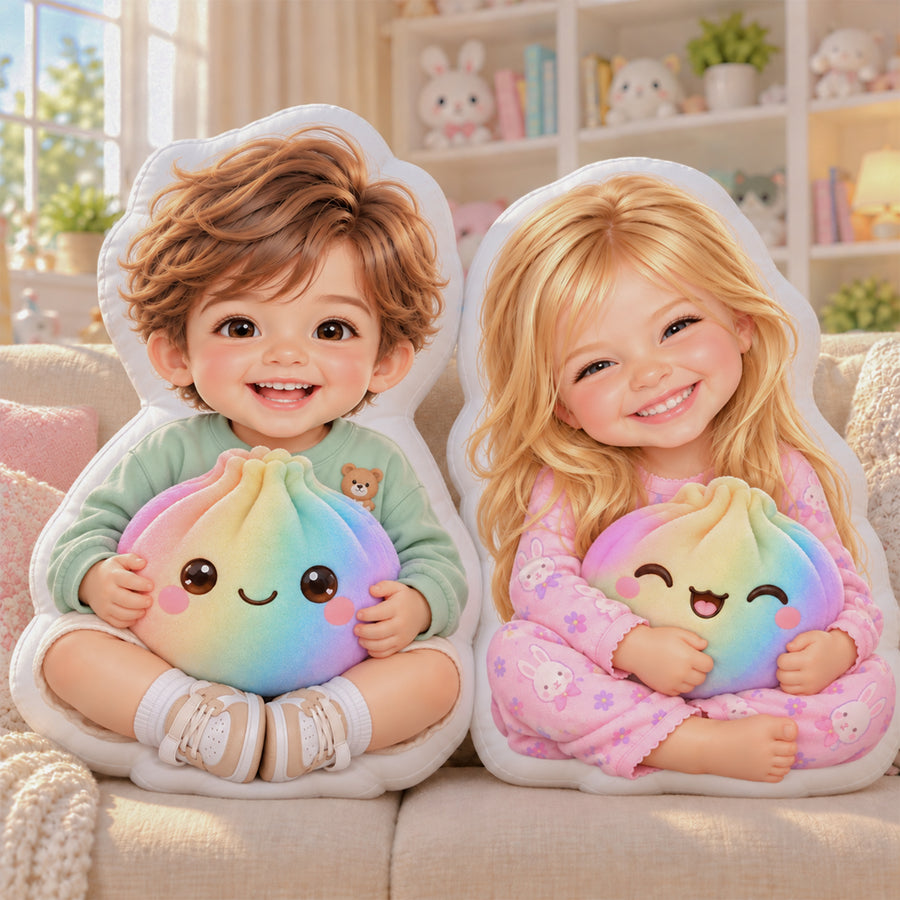 Custom Photo Rainbow Dumpling Squishy Pillow - Custom Shaped Pillow with Photo, Personalized Kids Gift
