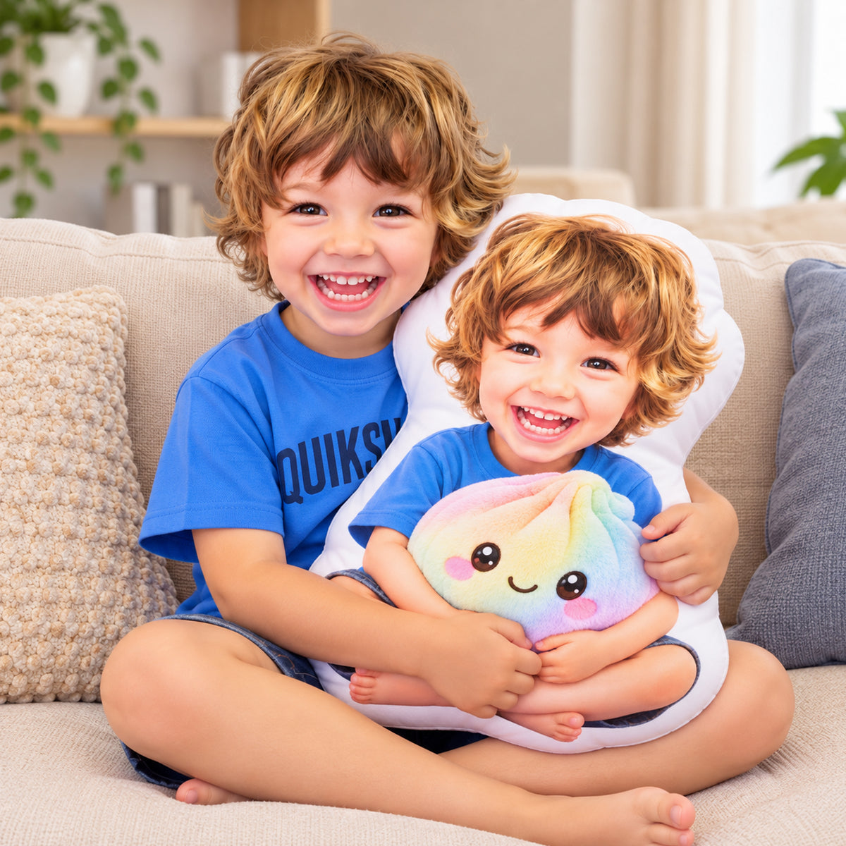 Custom Photo Rainbow Dumpling Squishy Pillow - Custom Shaped Pillow with Photo, Personalized Kids Gift