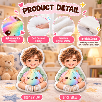 Custom Photo Rainbow Dumpling Squishy Pillow - Custom Shaped Pillow with Photo, Personalized Kids Gift