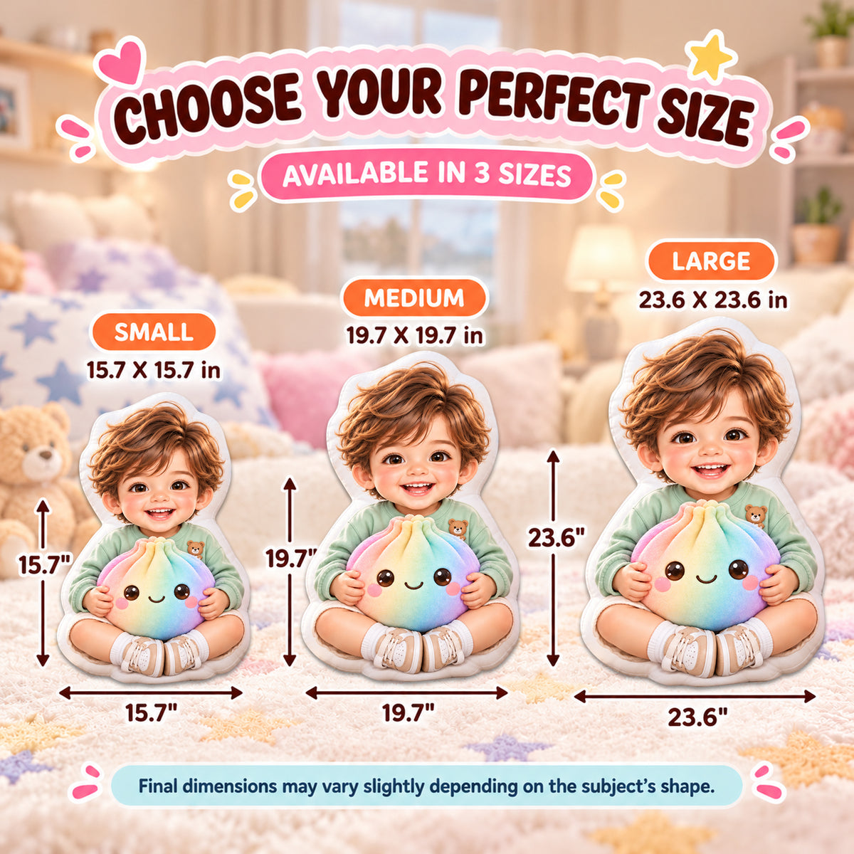 Custom Photo Rainbow Dumpling Squishy Pillow - Custom Shaped Pillow with Photo, Personalized Kids Gift