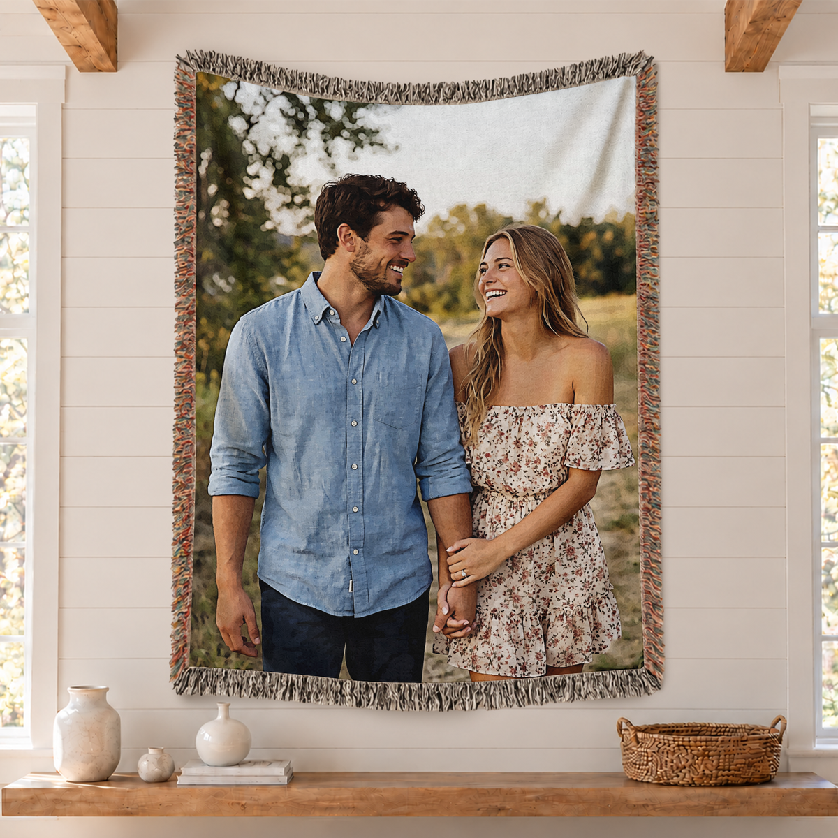 Custom Photo Blanket for Couples - Personalized Woven Picture Blanket with Fringe
