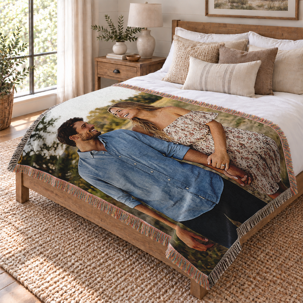 Custom Photo Blanket for Couples - Personalized Woven Picture Blanket with Fringe