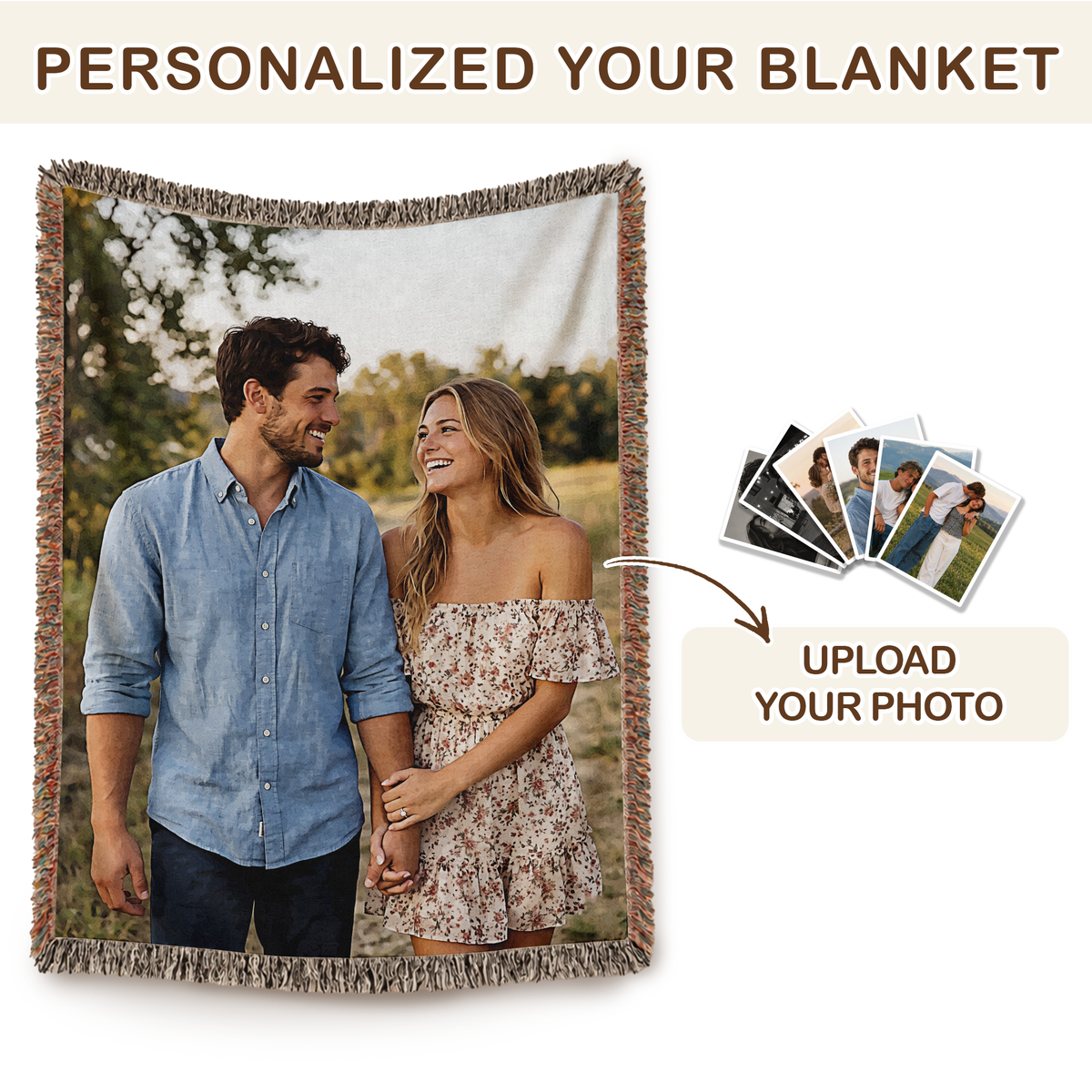 Custom Photo Blanket for Couples - Personalized Woven Picture Blanket with Fringe