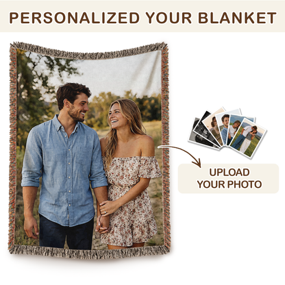 Custom Photo Blanket for Couples - Personalized Woven Picture Blanket with Fringe