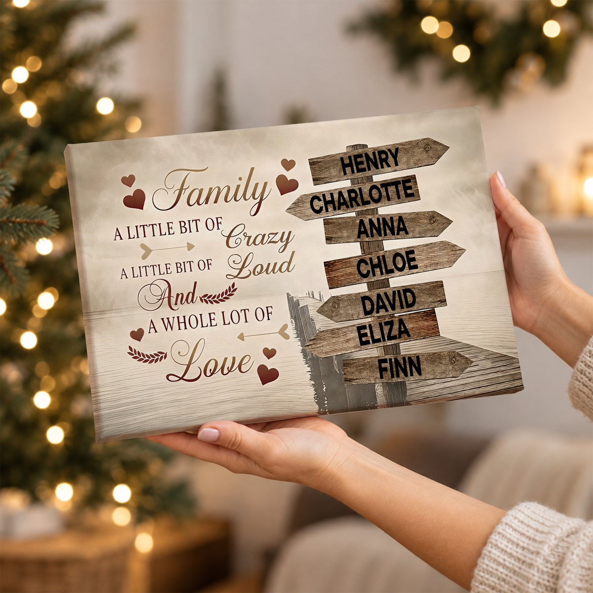 Custom Family Street Sign A Little Bit of Crazy Red Hearts Canvas - Personalized Wall Art