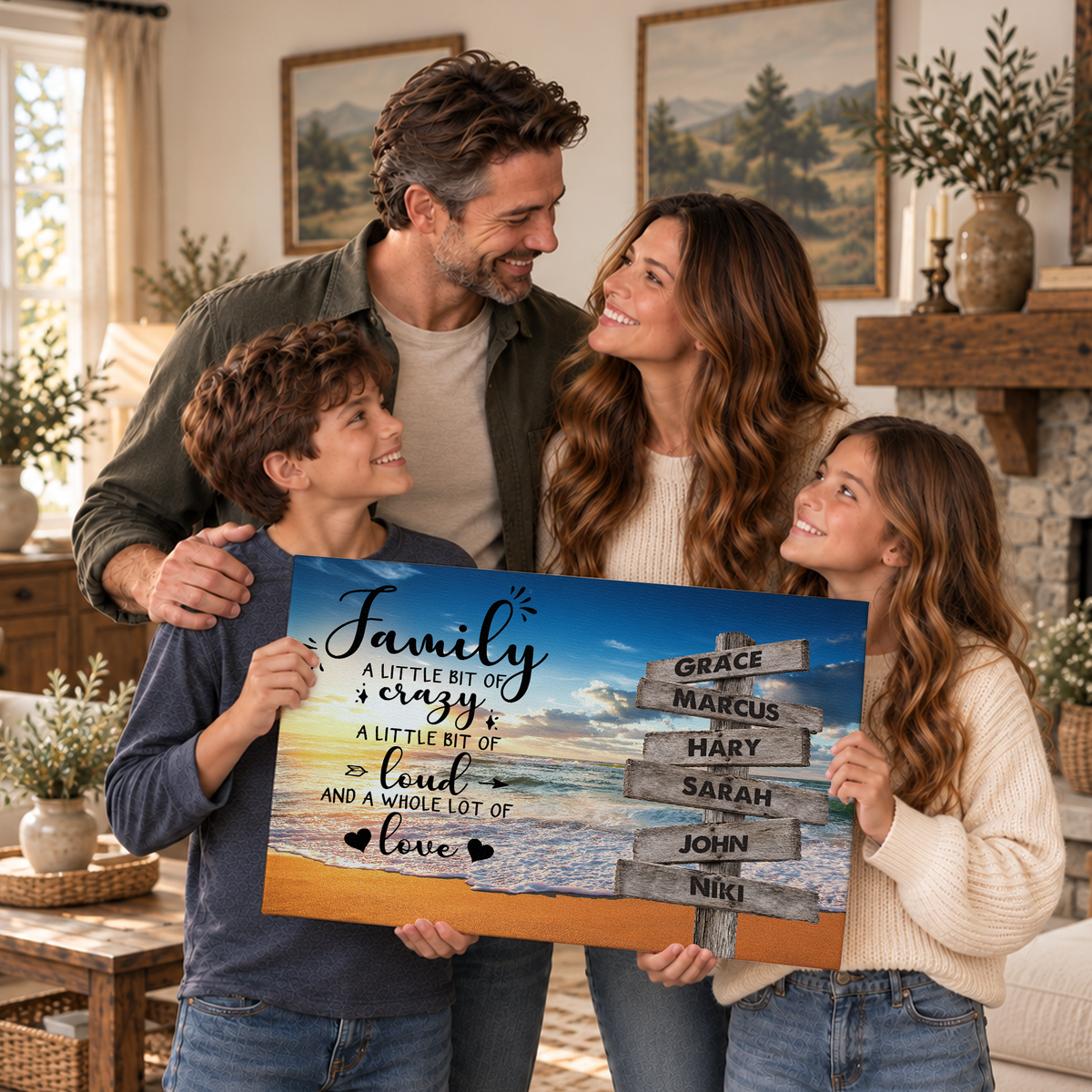 Custom Family Street Sign A Little Bit of Crazy Beach Sunset Canvas - Personalized Wall Art