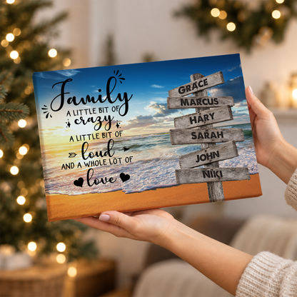 Custom Family Street Sign A Little Bit of Crazy Beach Sunset Canvas - Personalized Wall Art