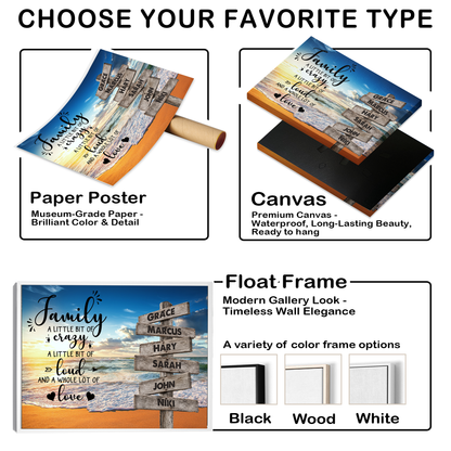 Custom Family Street Sign A Little Bit of Crazy Beach Sunset Canvas - Personalized Wall Art