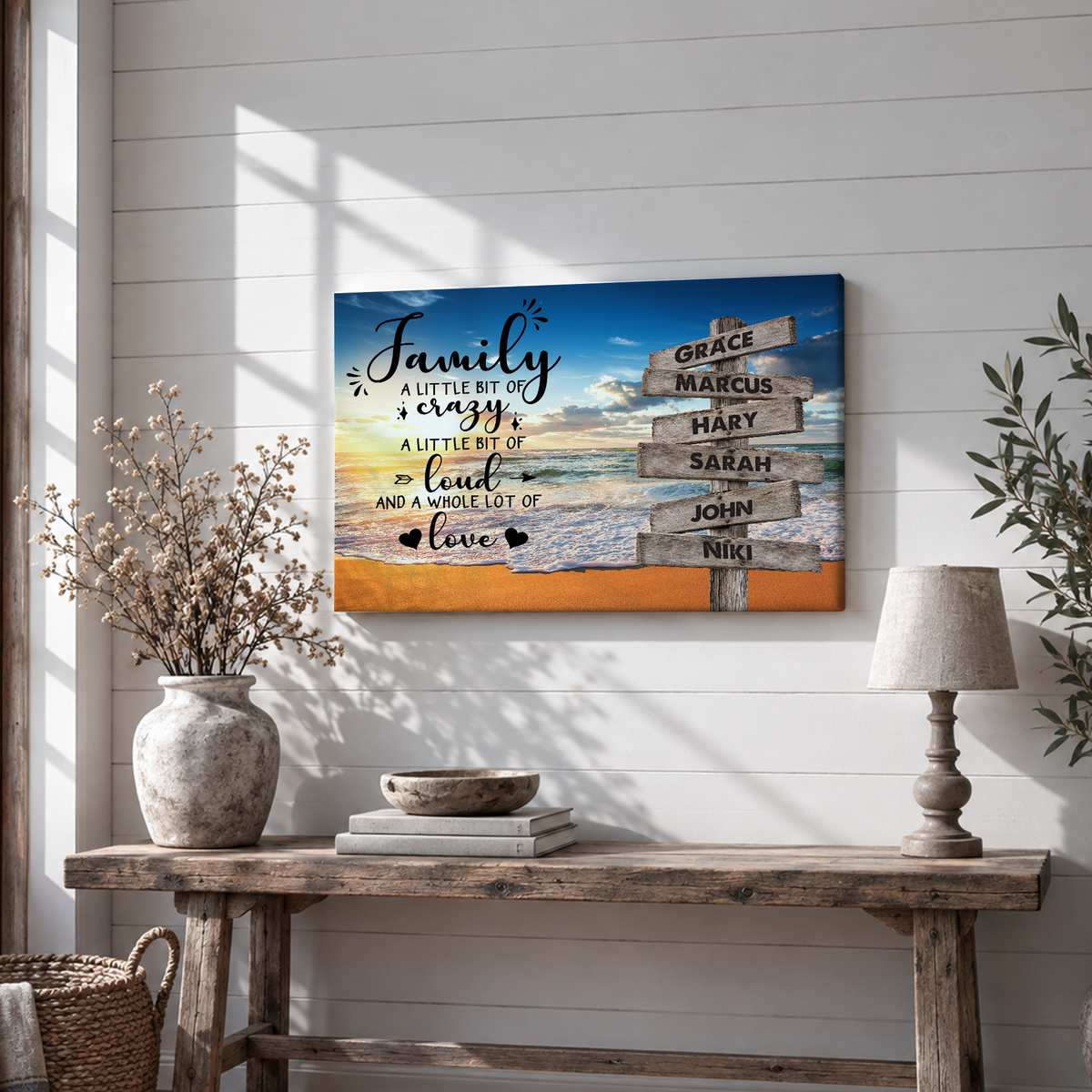 Custom Family Street Sign A Little Bit of Crazy Beach Sunset Canvas - Personalized Wall Art