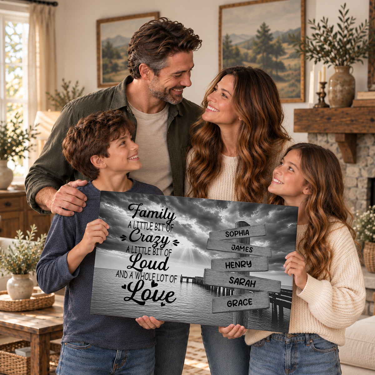 Custom Family Street Sign A Little Bit of Crazy Black and White Canvas - Personalized Wall Art