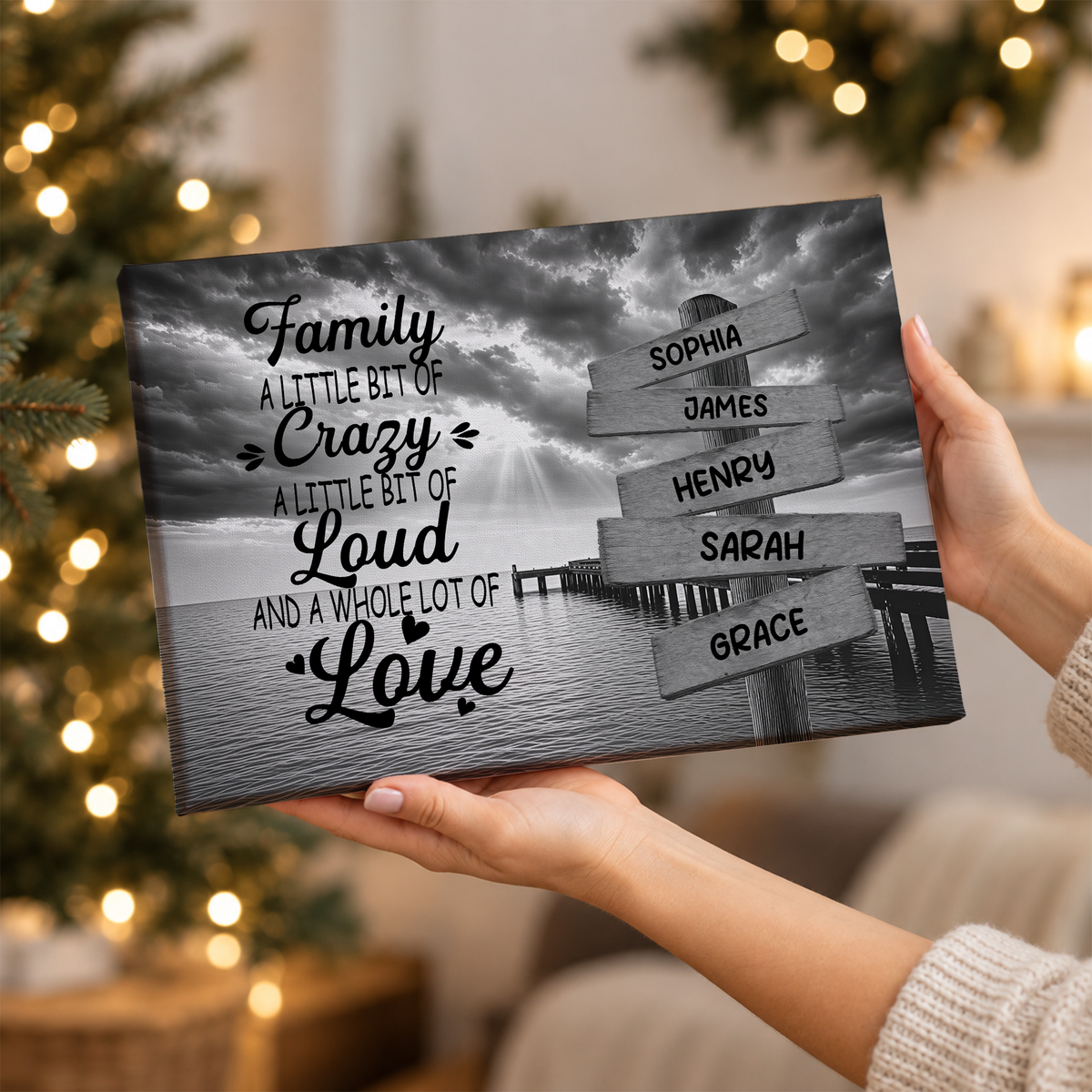 Custom Family Street Sign A Little Bit of Crazy Black and White Canvas - Personalized Wall Art