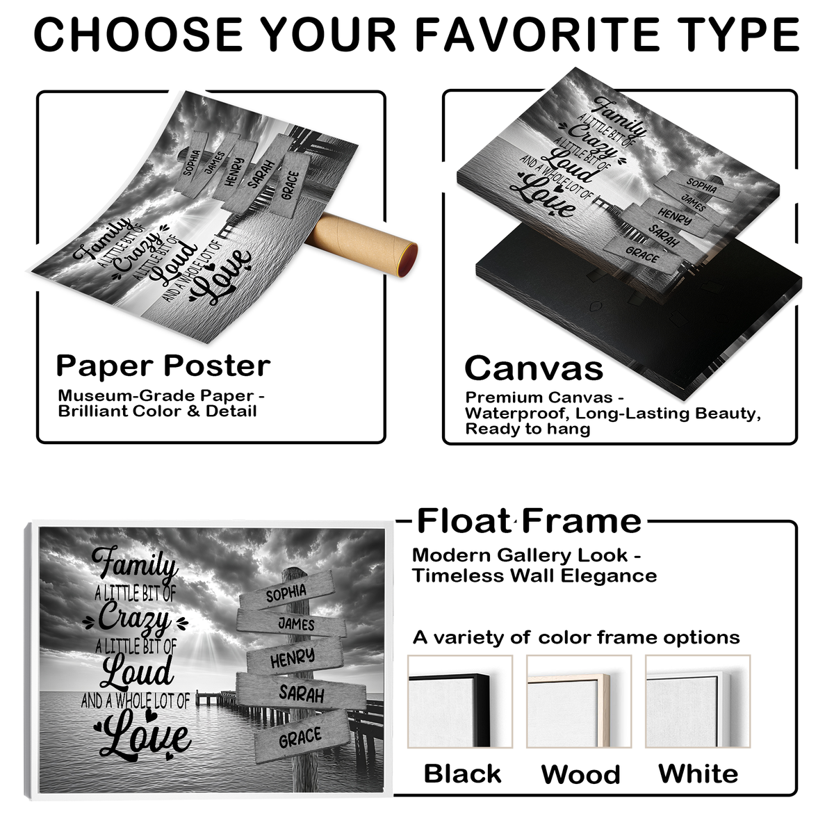 Custom Family Street Sign A Little Bit of Crazy Black and White Canvas - Personalized Wall Art