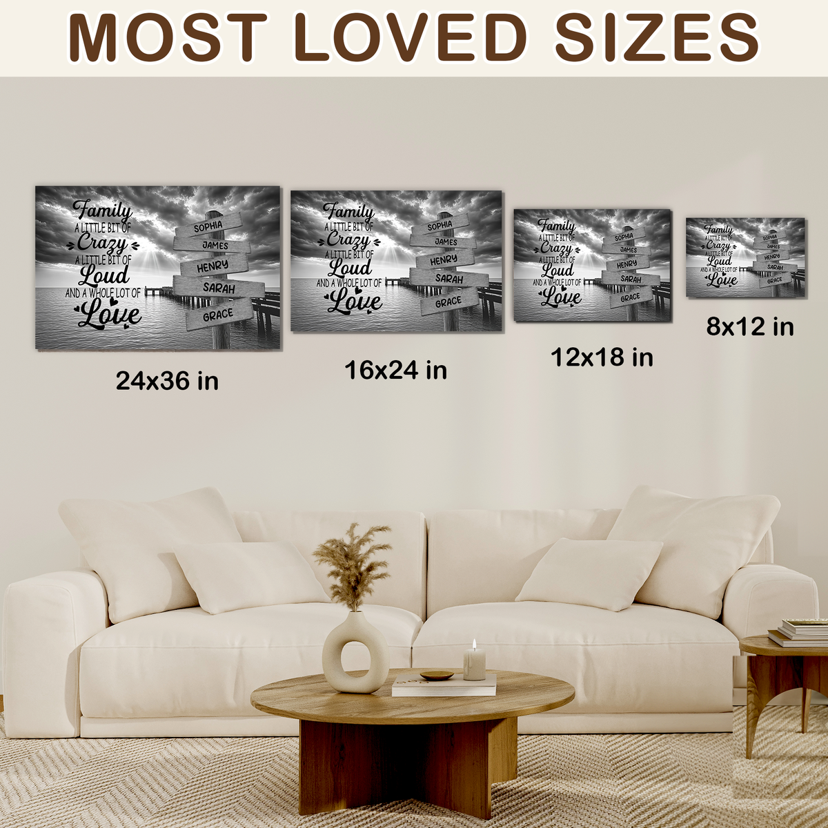 Custom Family Street Sign A Little Bit of Crazy Black and White Canvas - Personalized Wall Art