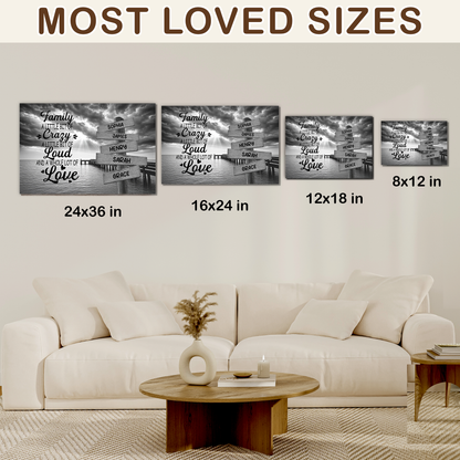 Custom Family Street Sign A Little Bit of Crazy Black and White Canvas - Personalized Wall Art