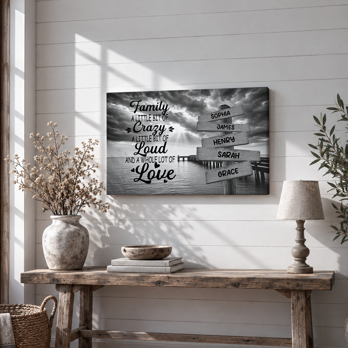 Custom Family Street Sign A Little Bit of Crazy Black and White Canvas - Personalized Wall Art