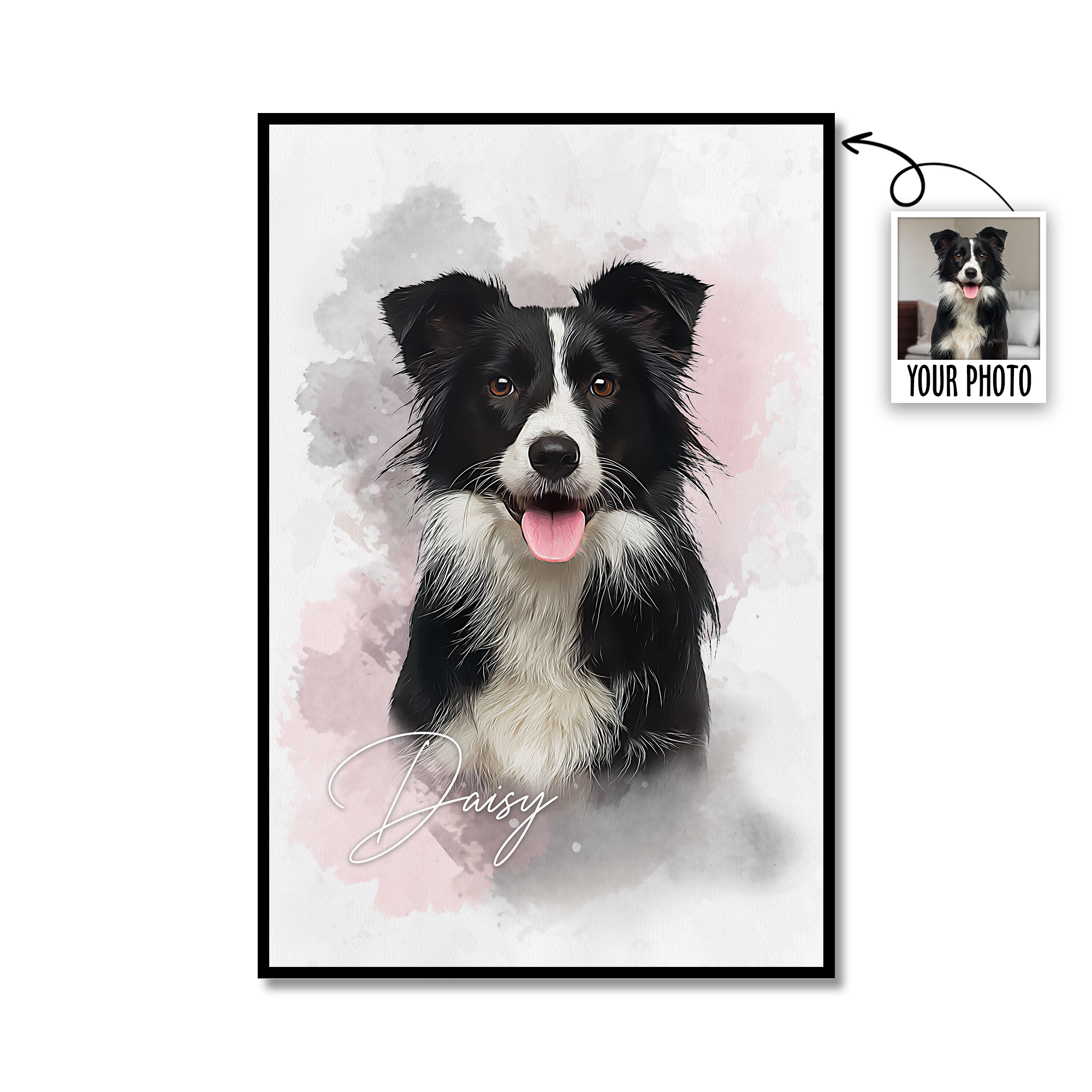 Personalized Dog Portrait Canvas from Photo - Custom Watercolor Pet Portrait - Gift for Dog Mom Dog Dad
